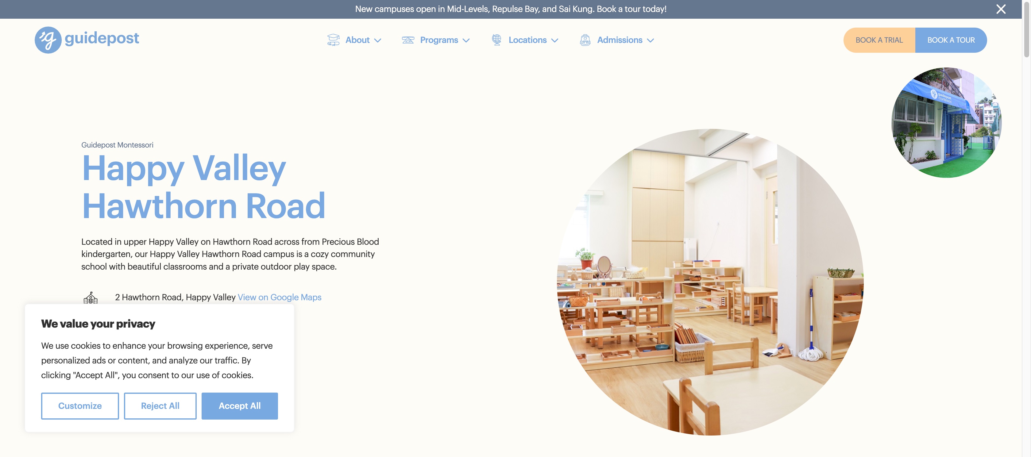 Screenshot of the Home Page of GUIDEPOST MONTESSORI INTERNATIONAL PRE-SCHOOL (HAPPY VALLEY HAWTHORN ROAD)